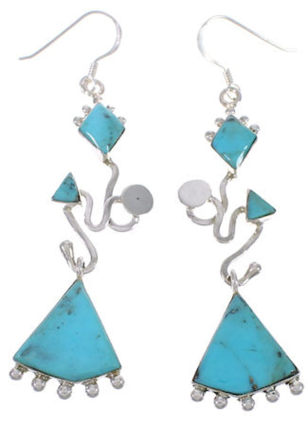 Genuine Sterling Silver Turquoise Hook Dangle Earrings PX31738
